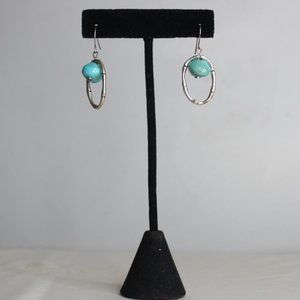 Unsigned Silver Tone Faux Turquoise Drop Earrings